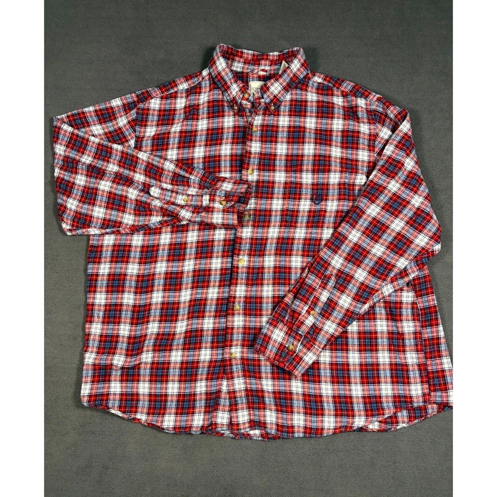 Vintage Chaps Flannel Shirt Mens 2XL Red White Plaid Cotton Pleated Button Down